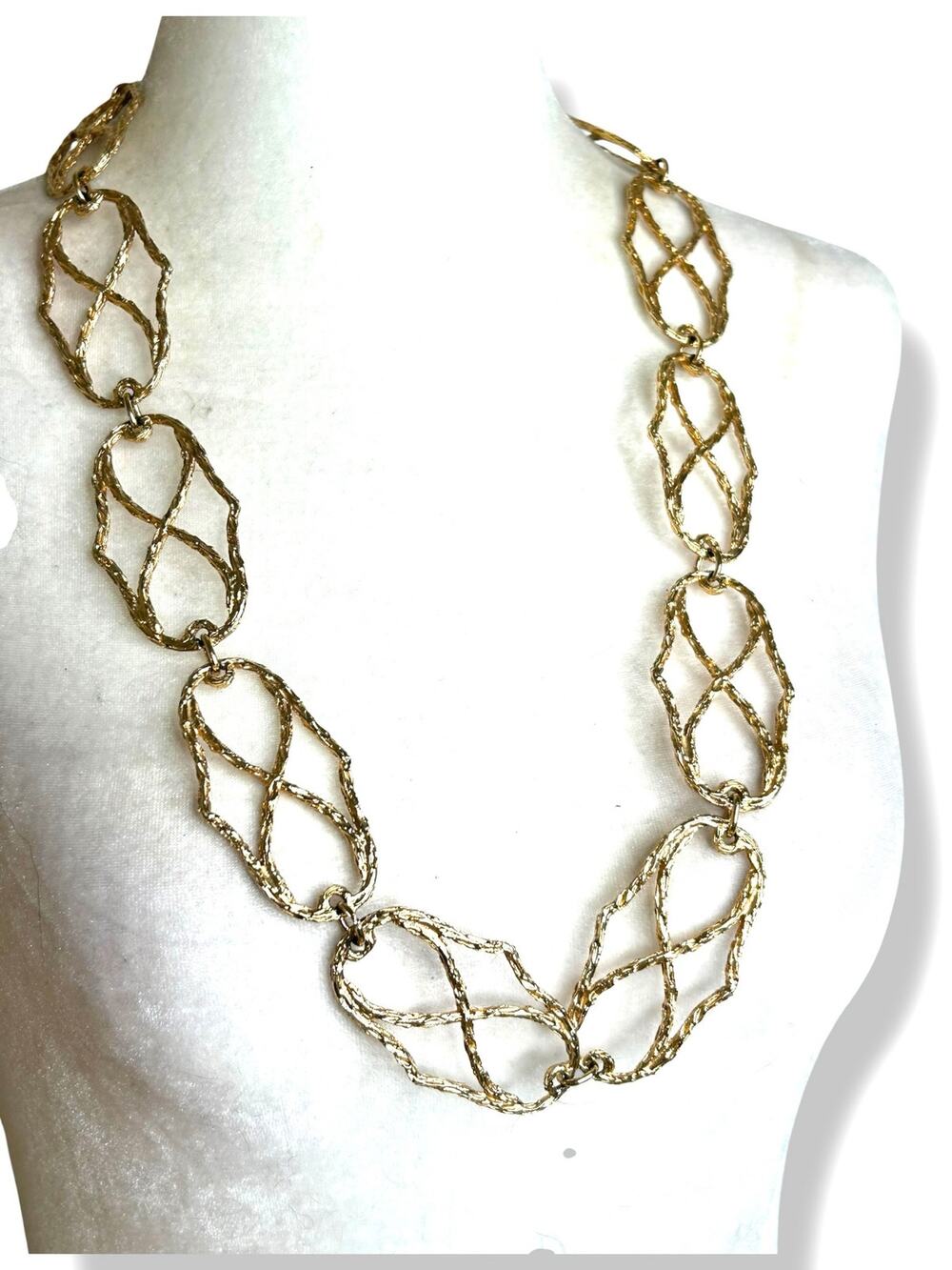 Hammered Gold Tone Geometric Bold Statement Long Necklace